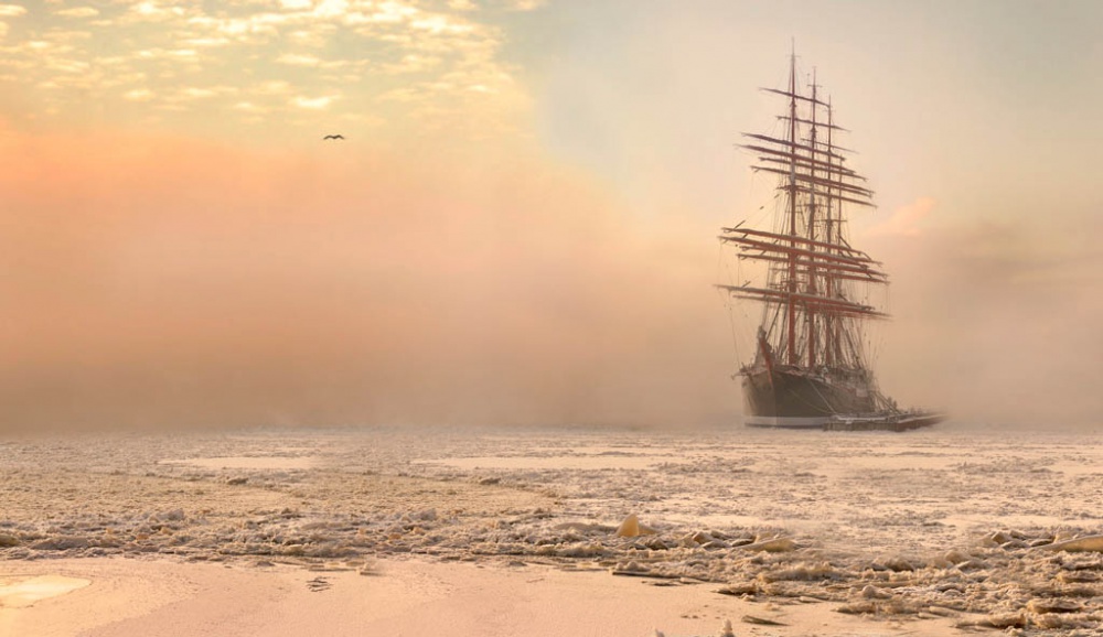 Фотообои и фрески - Корабль в зимнем море