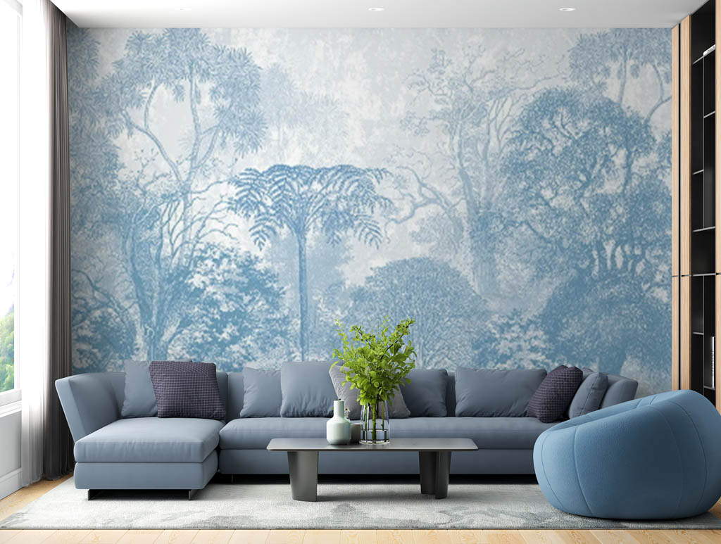 Фотообои и фрески - Небесно-синий монохромный лес