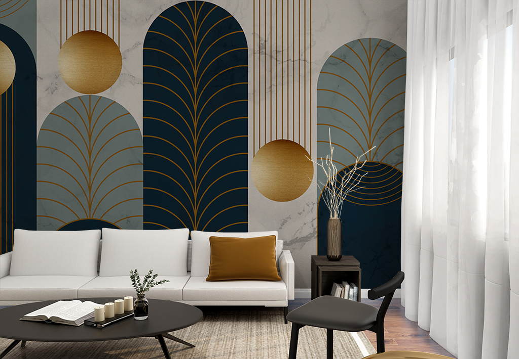 Фотообои и фрески - Синие и серые арки на мраморе