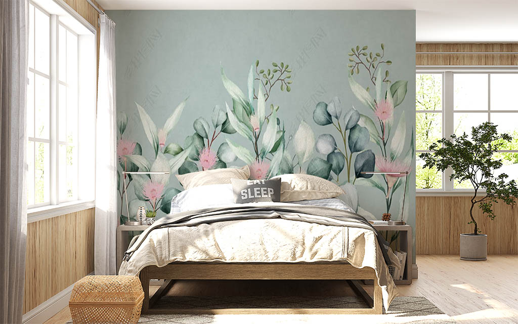 Фотообои и фрески - Цветы в пастельных тонах на серо-голубом фоне