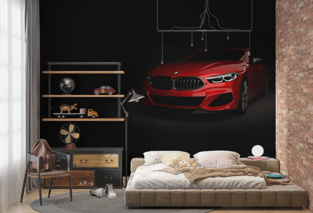 Фотообои и фрески - Красная BMW на чёрном фоне