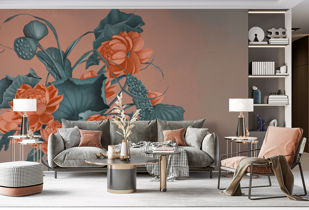 Фотообои и фрески - Коралловые розы на мутном фоне