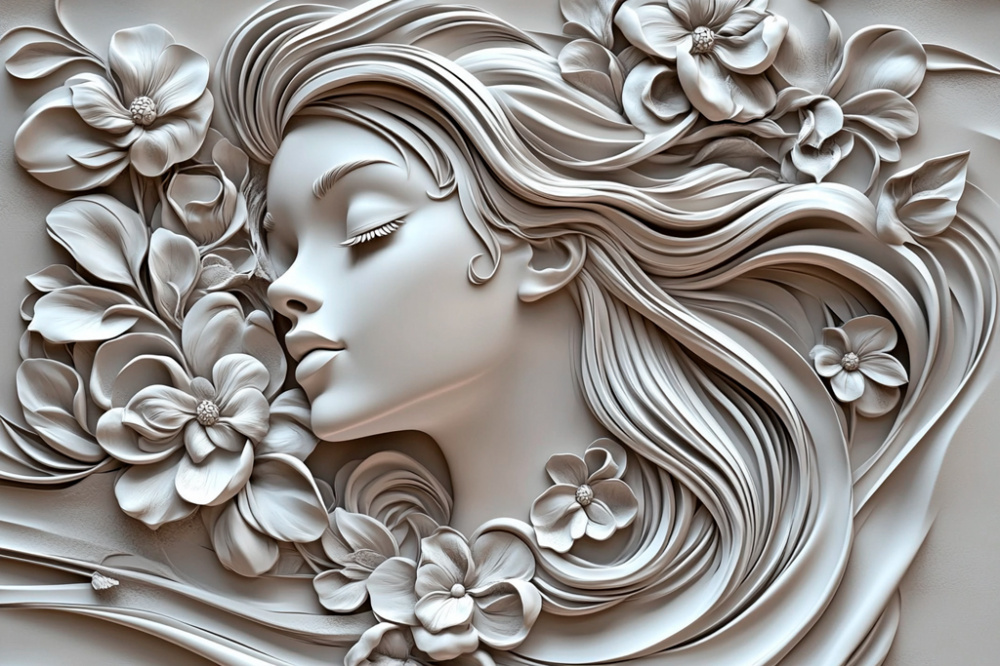 Фотообои и фрески - Девушка с развивающимися волосами 3d 