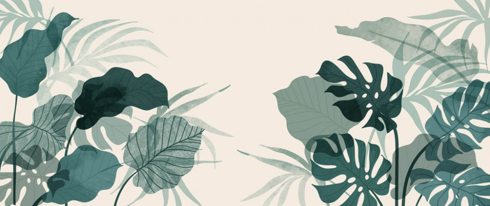Фотообои и фрески - Объёмные бирюзовые листья