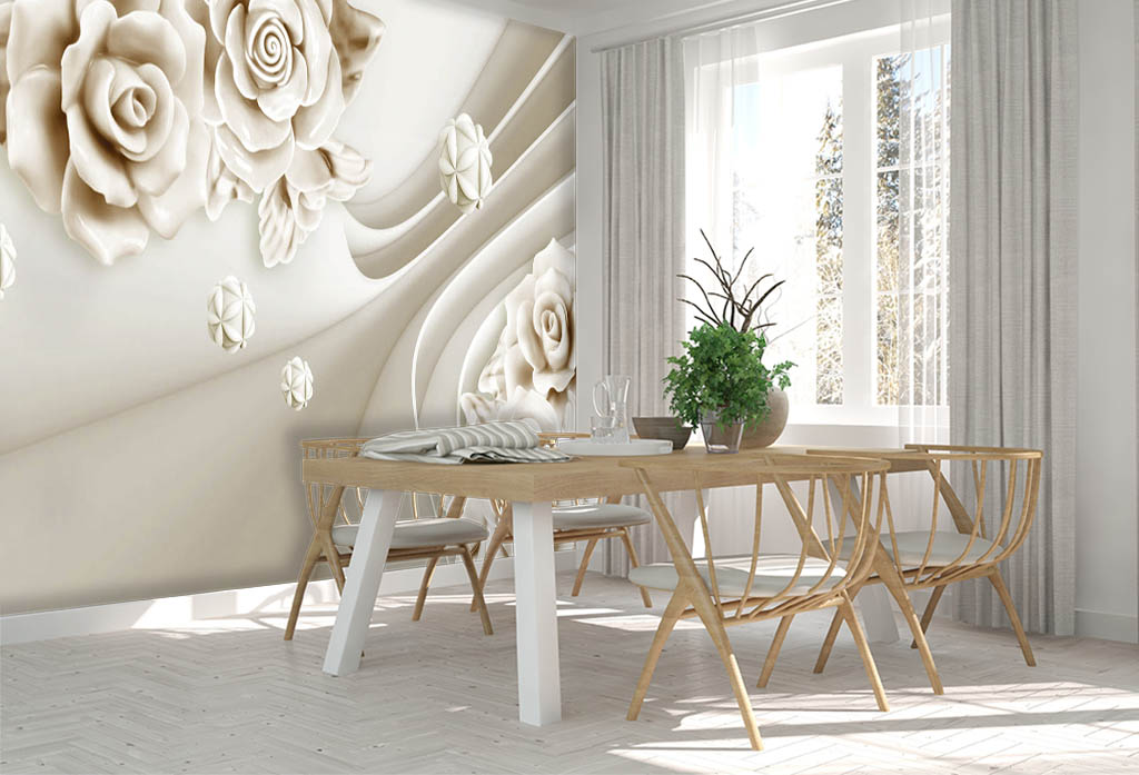Фотообои и фрески - 3d цветы с волнами