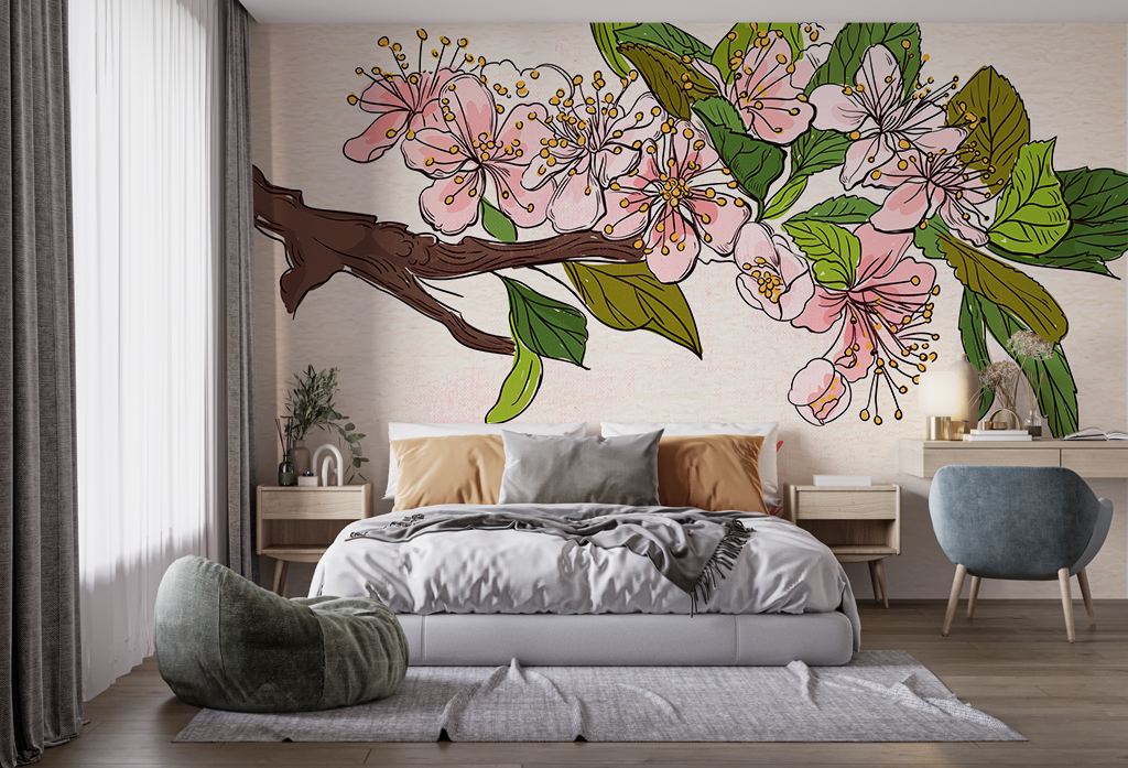 Фотообои и фрески - Нарисованная ветка сакуры