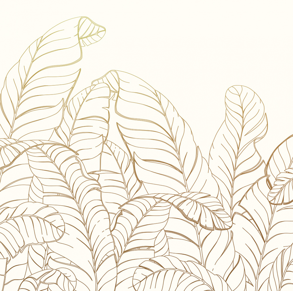 Фотообои и фрески - Золотые пальмовые листья на молочном фоне