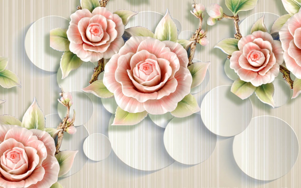 Фотообои и фрески - 3d розовые объемные розы