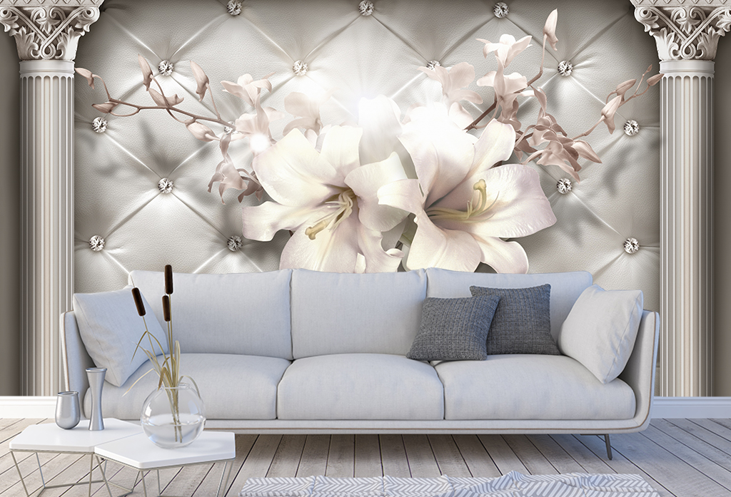 Фотообои и фрески - 3d лилии и колонны
