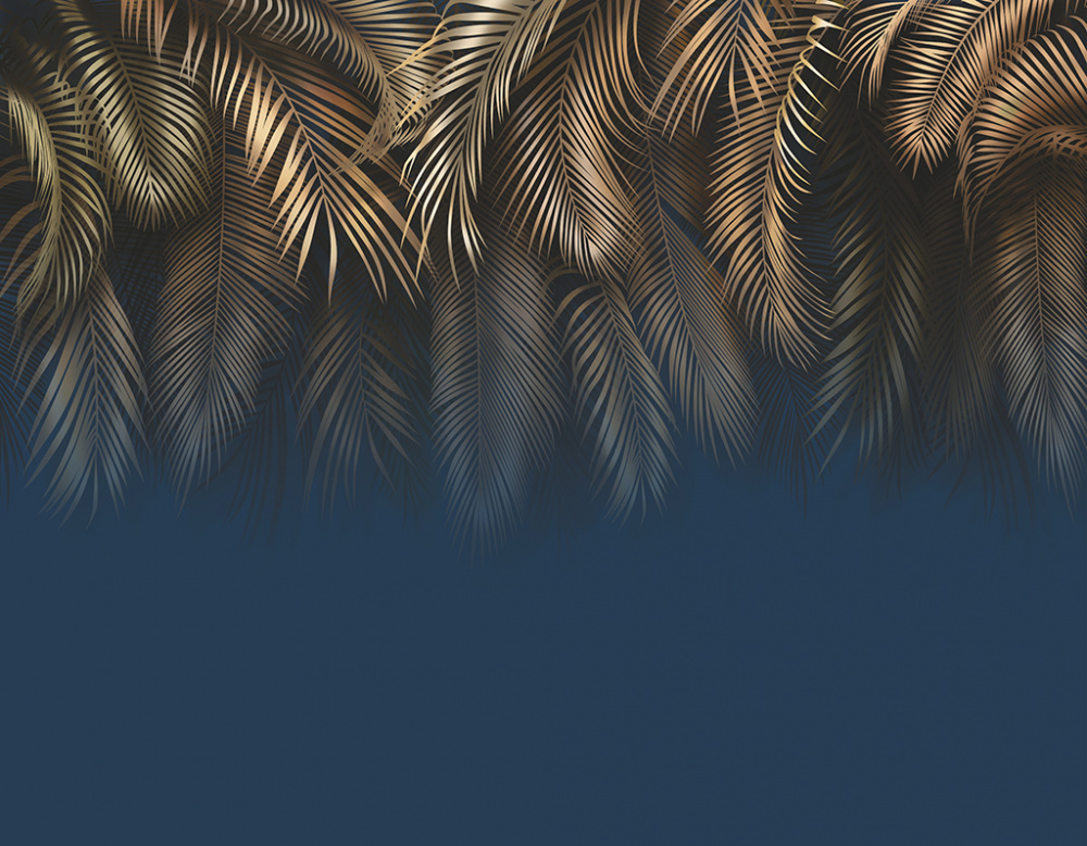 Фотообои и фрески - Пальмовые листья на тёмно-синем фоне