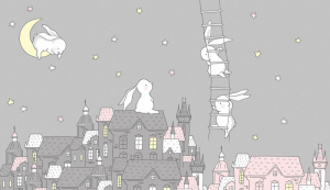 Зайки на домике светло-серый фон
