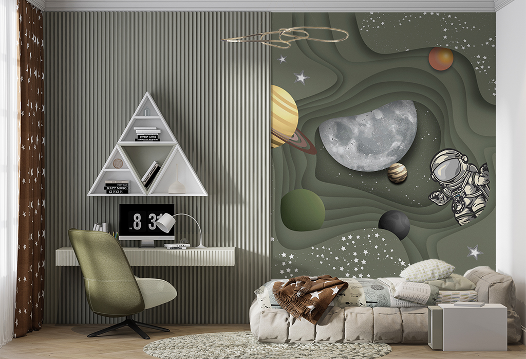 Фотообои и фрески - Космос 3d в светло-зеленом