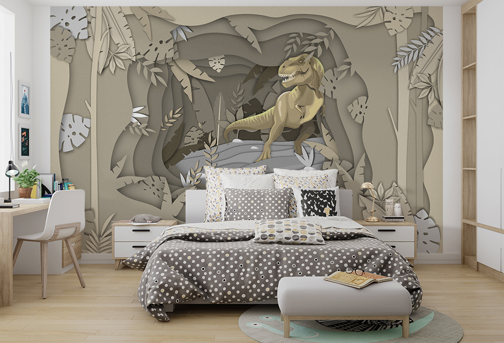 Фотообои и фрески - Динозавр в бежево-серых оттенках 3d