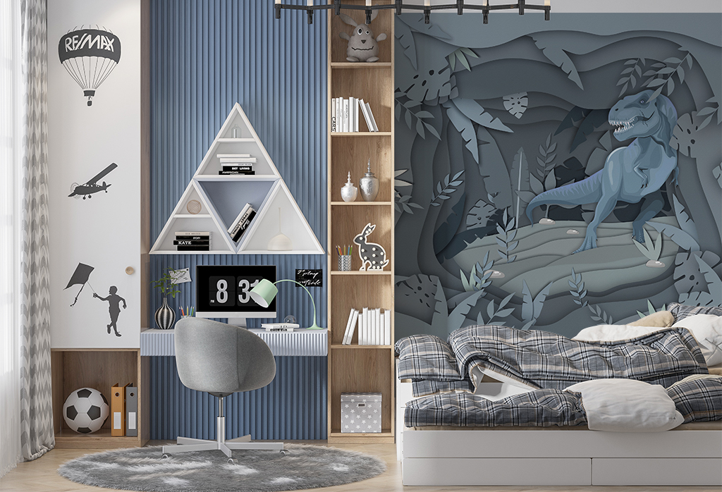 Фотообои и фрески - Динозавр в сине-голубых оттенках 3d