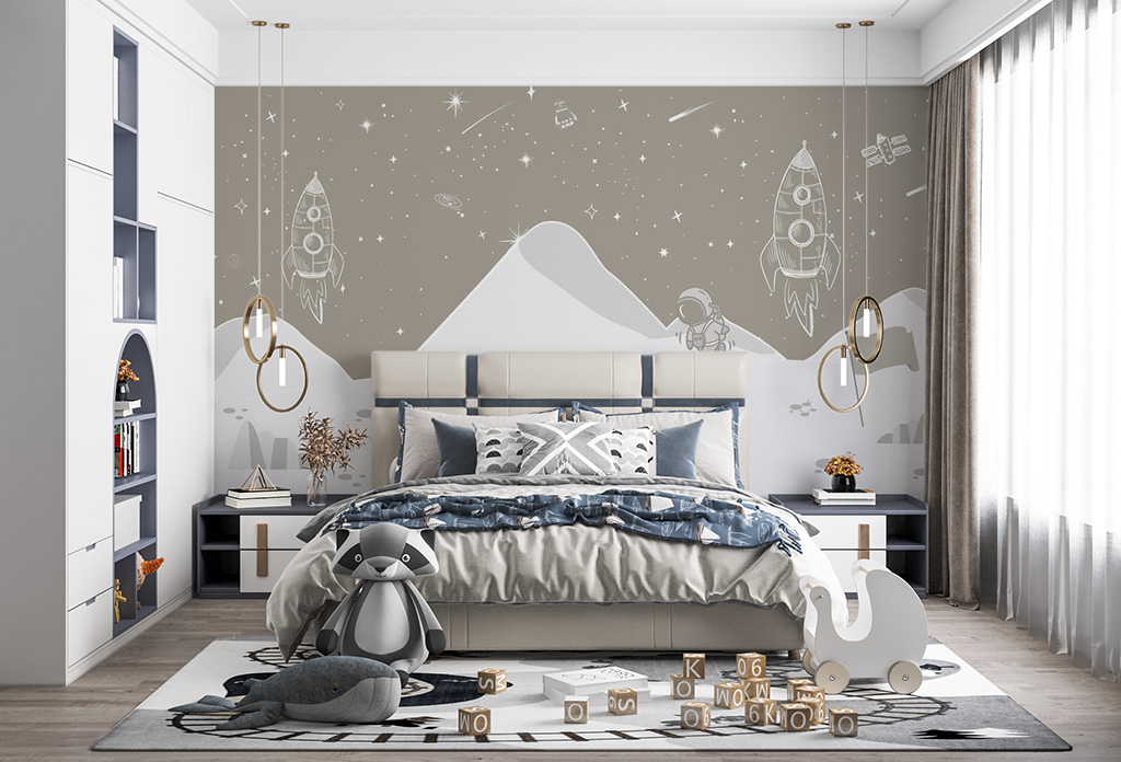 Фотообои и фрески - Космическая панорама в бежевом цвете