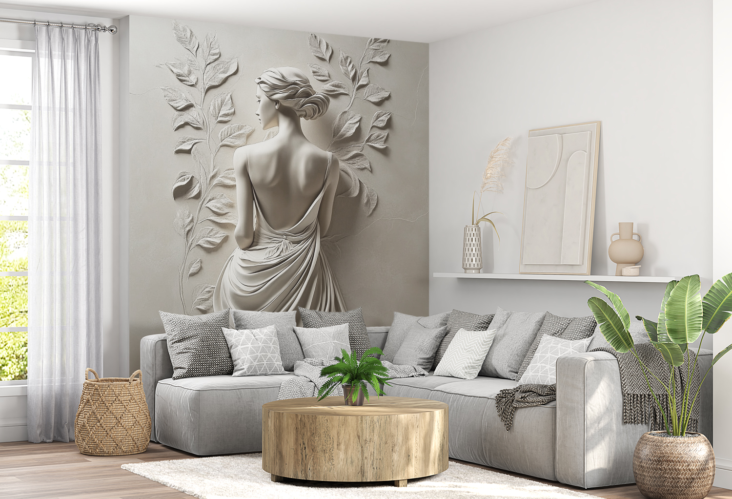 Фотообои и фрески - Девушка со спины на бежевом фоне 3d 