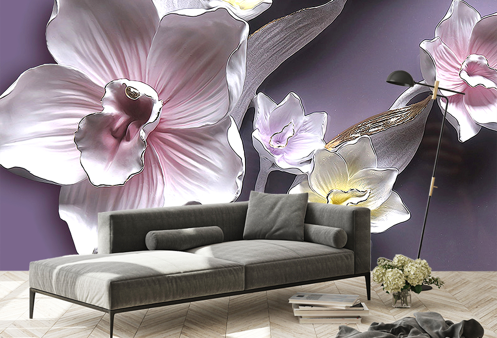 Фотообои и фрески - 3d большие сиреневые цветы