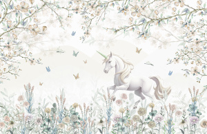 Единорог в саду в бирюзовых оттенках