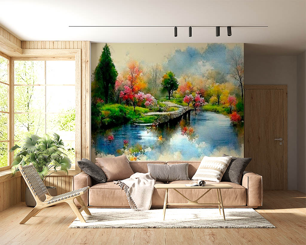 Фотообои и фрески - Яркий пейзаж у озера