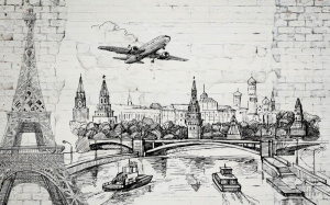 Коллаж города в черно-белом цвете