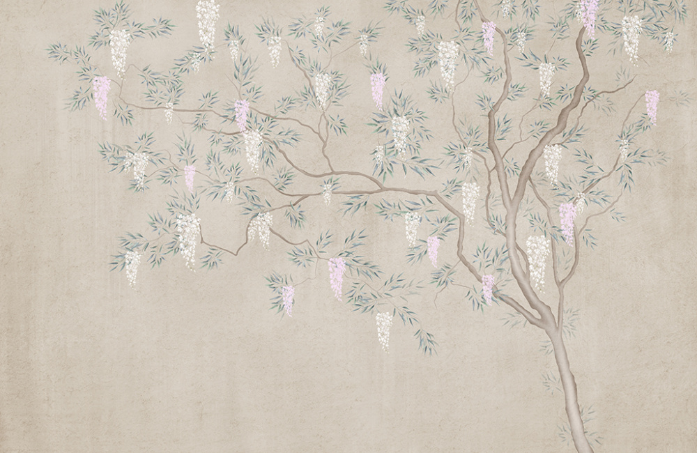 Фотообои и фрески - Цветущее дерево на бежевом фоне