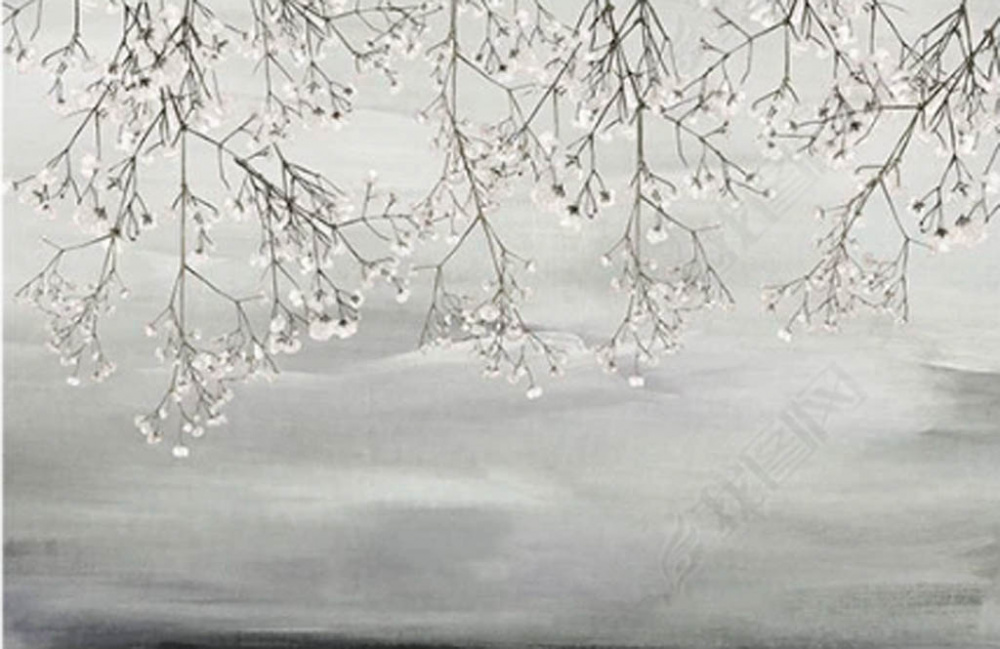 Фотообои и фрески - Ветки сакуры на сером фоне