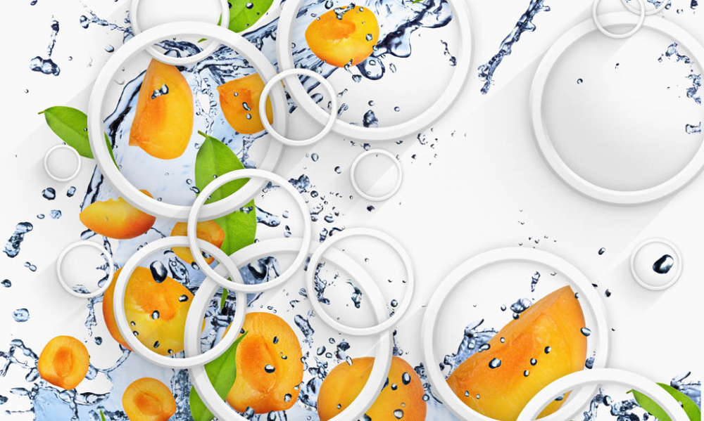 Фотообои и фрески - Объёмные круги на фоне фруктов