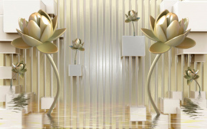 3d цветы на воде на фоне кубов