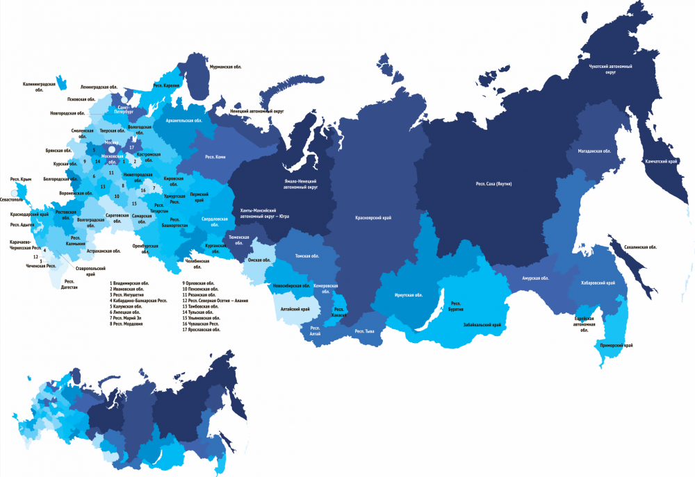 Фотообои и фрески - Карта России на синем фоне