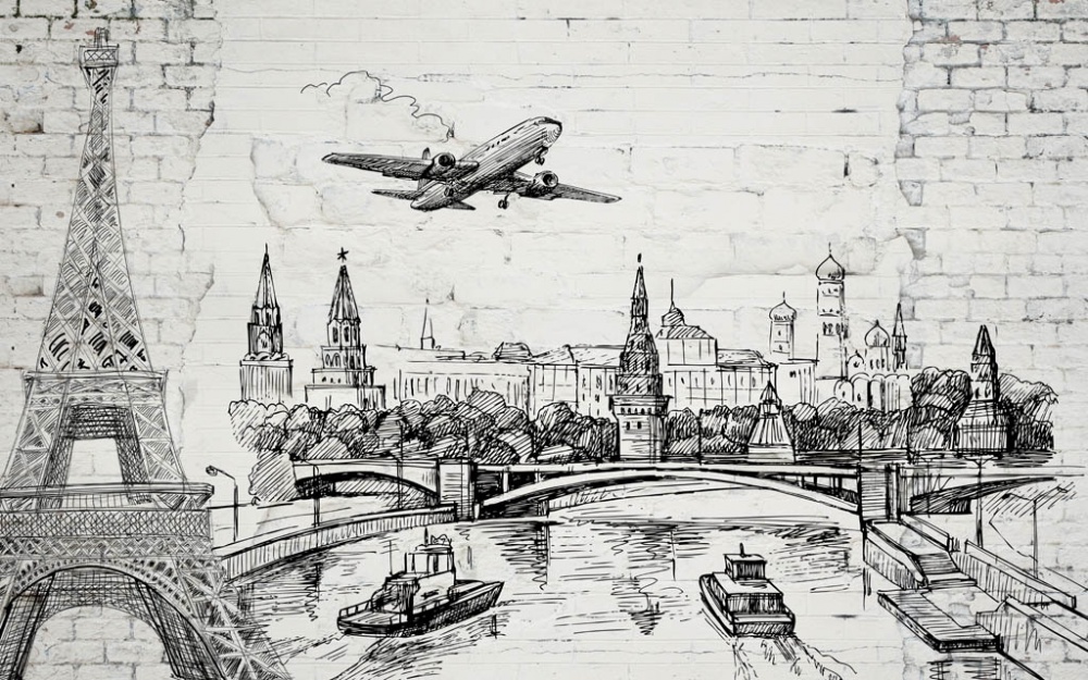 Фотообои и фрески - Коллаж города в черно-белом цвете