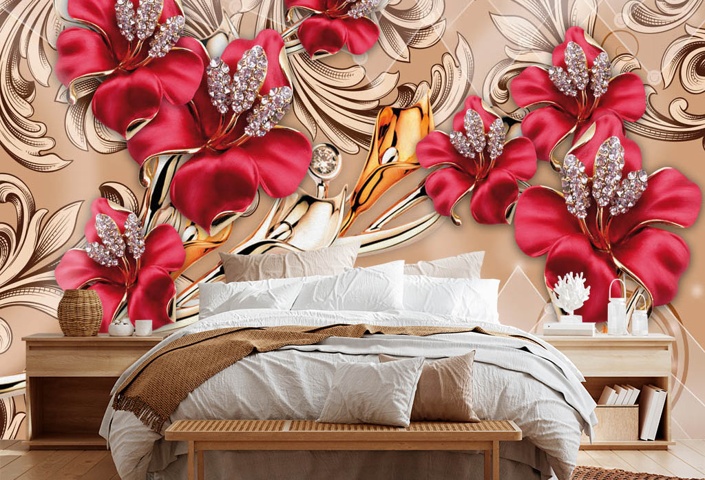 Фотообои и фрески - 3d яркие цветы
