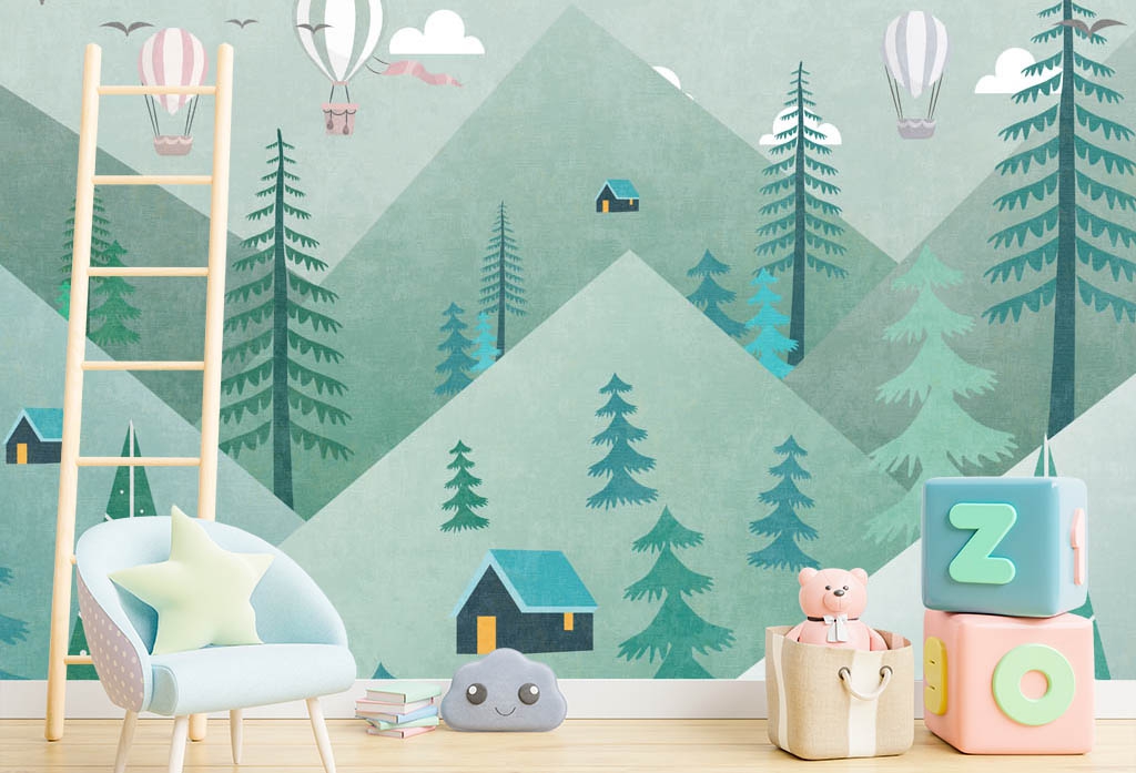 Фотообои и фрески - Изумрудные горы с домиком