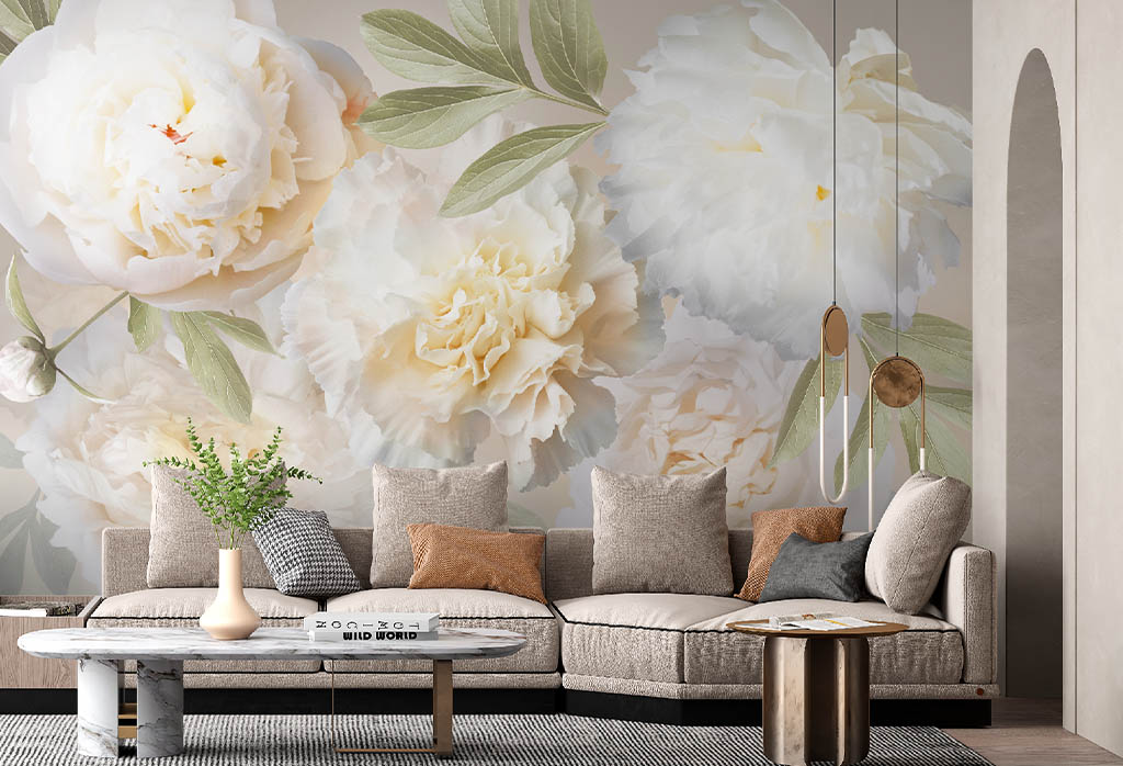 Фотообои и фрески - Композиция из пионов монохром