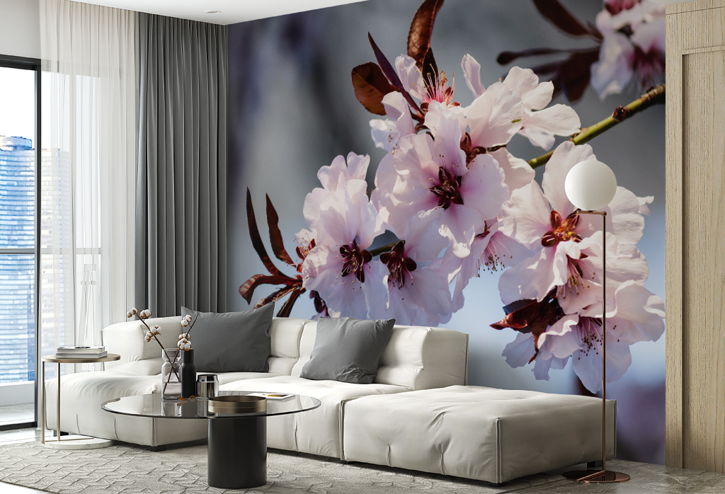 Фотообои и фрески - Пушистые белые цветы сакуры